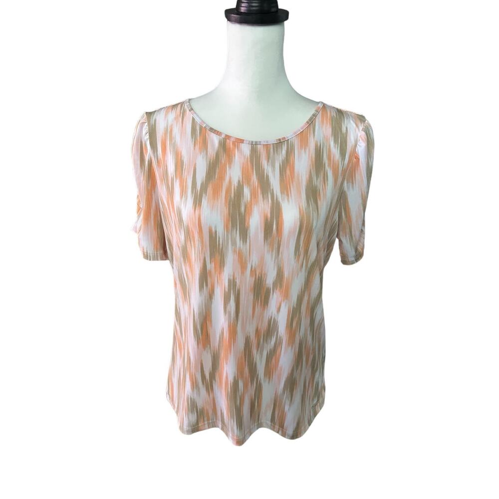 Calvin Klein Women's Short Sleeve Top White Orange Green Medium